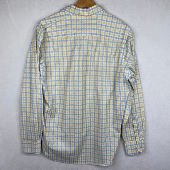 Vintage Bugatchi Yellow Blue Check Print Long Sleeve Classic Fit Shirt Size L - Picture 5 of 5
